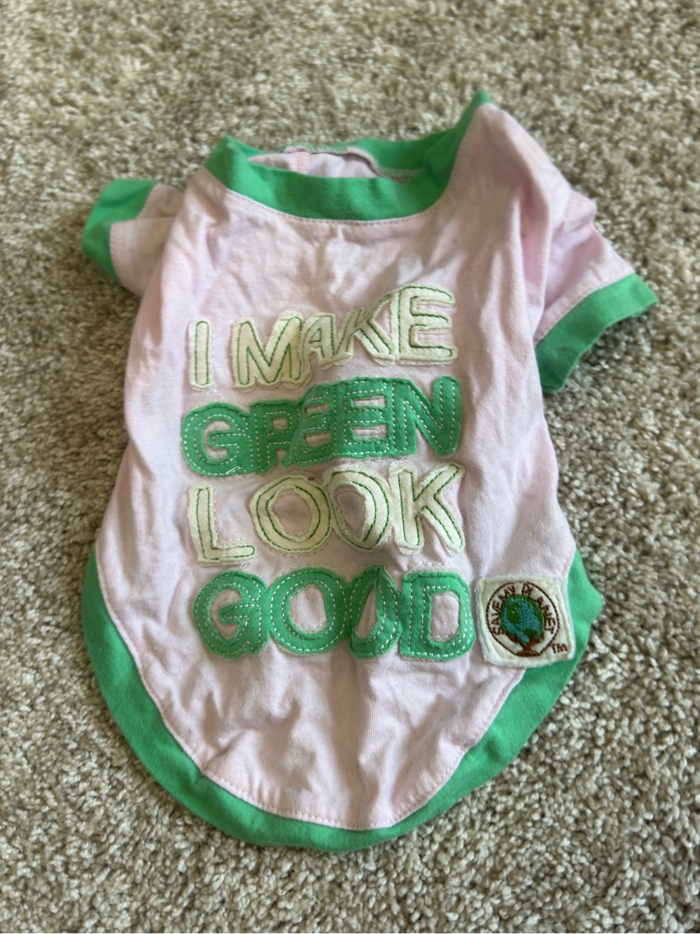 NWOT Pink Dog Tee with Green Trim and 'I Make Green Look Good' Applique